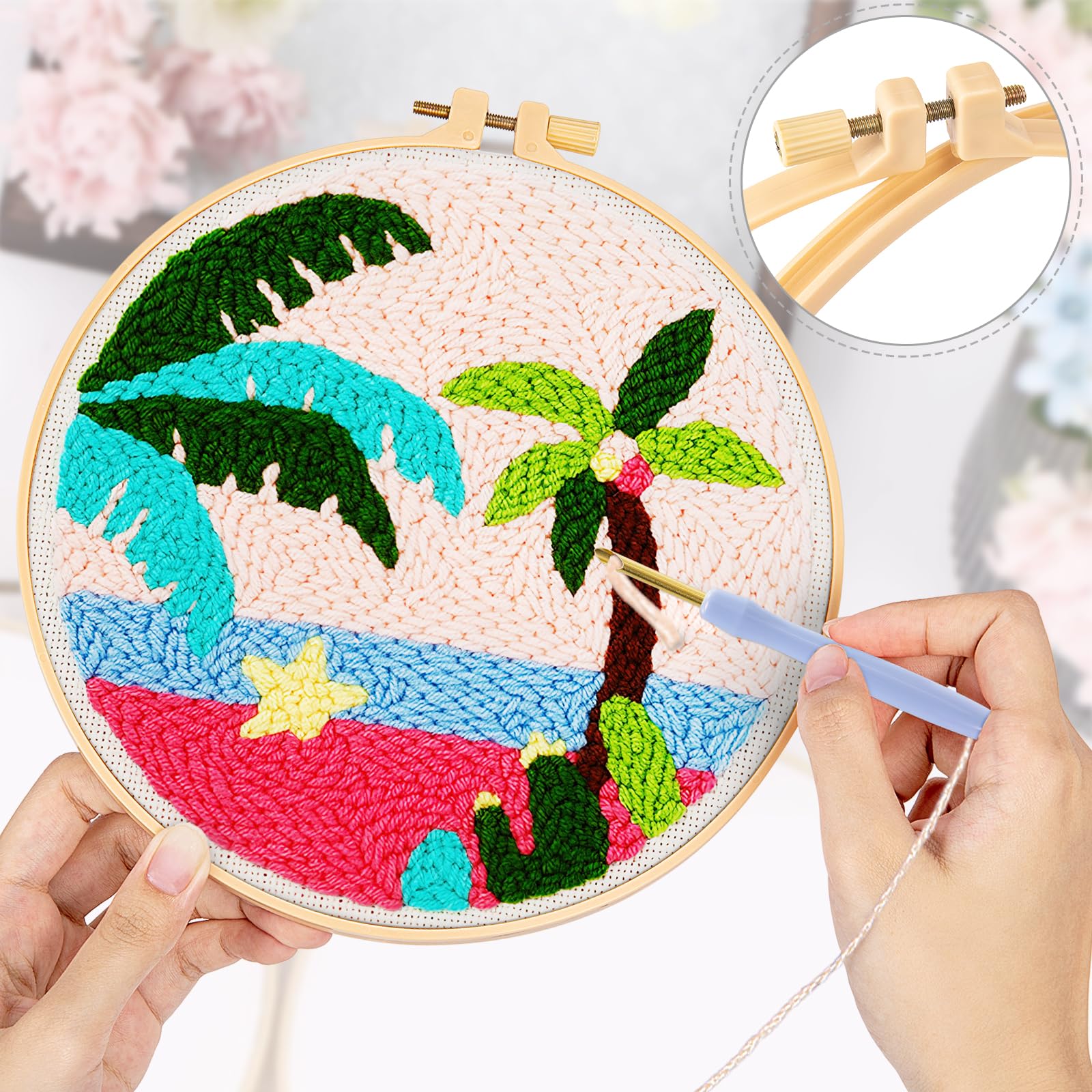 Kit Punch Needle Per Principianti - Ricamo Con Ago E Filati - Motivo Fiori E Piante Per Creazioni Handmade - Foto 8