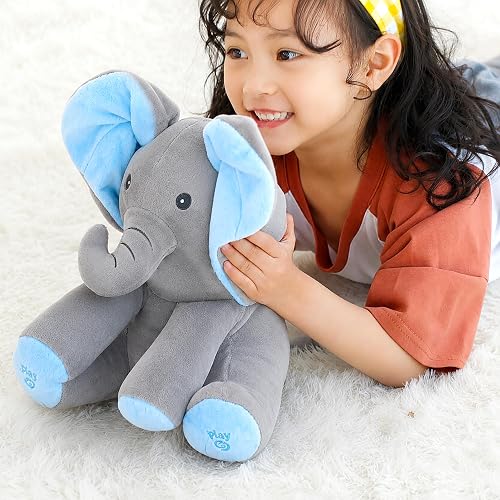 VGRASSP Peek-a-Boo Elephant Stuff Toy for Baby, Toddlers and Kids - Musical Soft Plush Animal Toy with Flappy Ears - Color As Per Stock