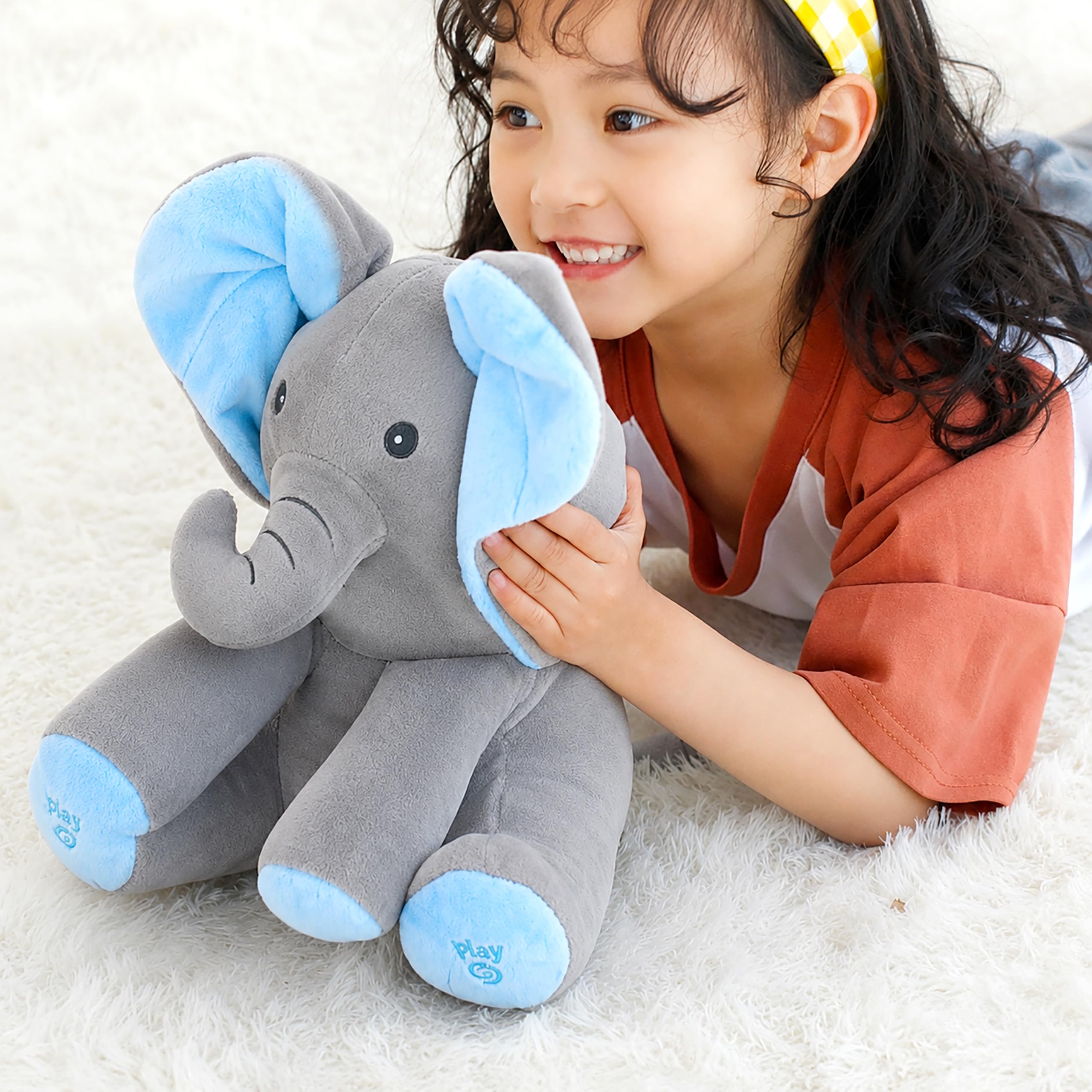 VGRASSP Peek-a-Boo Elephant Stuff Toy for Baby, Toddlers and Kids - Musical Soft Plush Animal Toy with Flappy Ears - Color As Per Stock-image-16