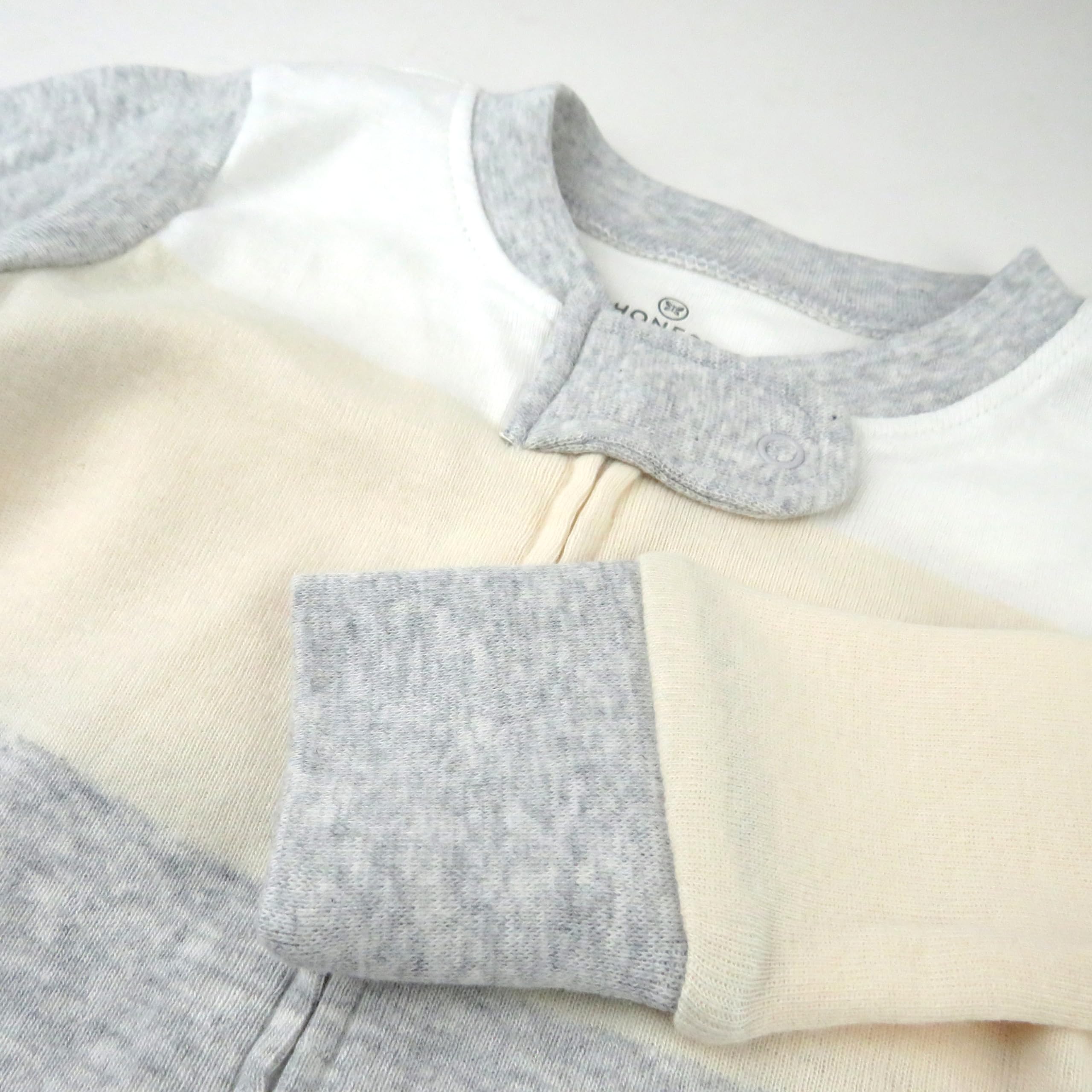 HonestBaby Baby Classics Non-Slip Footed Pajamas One-Piece Sleeper Zip-Front Pjs 100% Organic Cotton, Jumbo Stripe Natural, 24 Months