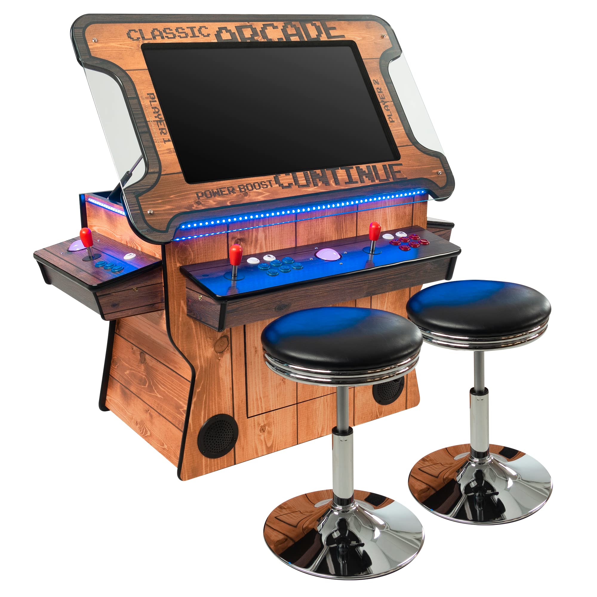 Creative Arcades Full-Size Commercial Grade Cocktail Arcade Machine | 2 Sanwa Joysticks | 2 Stools | Light Pine Woodgrain - Tilt, 5100 Games - 2 Player