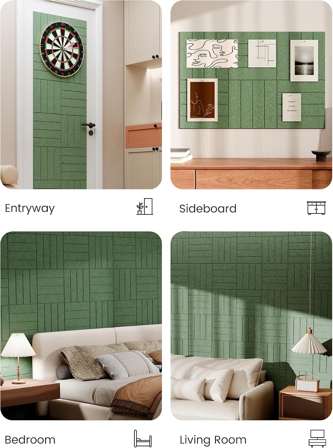 Bumusty Large Cork Board Alternative-36 x 24" Felt Bulletin Board Tiles, with 30 Pushpins, 40 Adhesive Tabs, Bold-Stripe 6-Pack, Cork Boards for Office Push Pin Board Felt Board-Moss Green