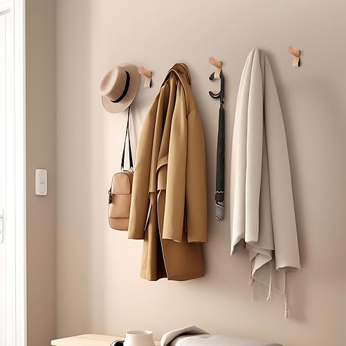 Miniatura 7 de Paquete de 6 ganchos de pared de madera, ganchos de madera para colgar abrigos de pared, ganchos resistentes para sombreros y batas, perchas