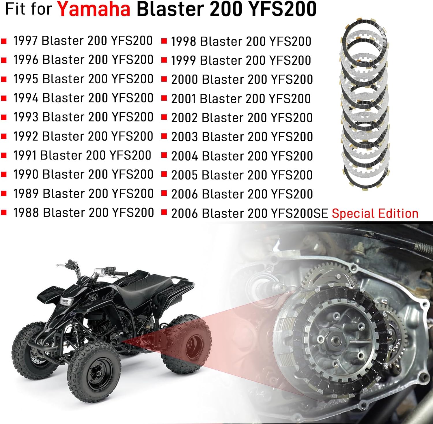 Clutch Kit & & Friction Steel Plate & Complete Gasket & Push Rod for Yamaha Blaster 200 YFS200 1988-2006