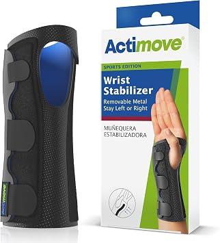 Actimove Sports Edition Wrist Stabilizer with Removable Metal Stay for Men and Women   Sleeve for Pain Management of Strains, Sprains & Tendonitis   Left/Right Wear - Black, Medium