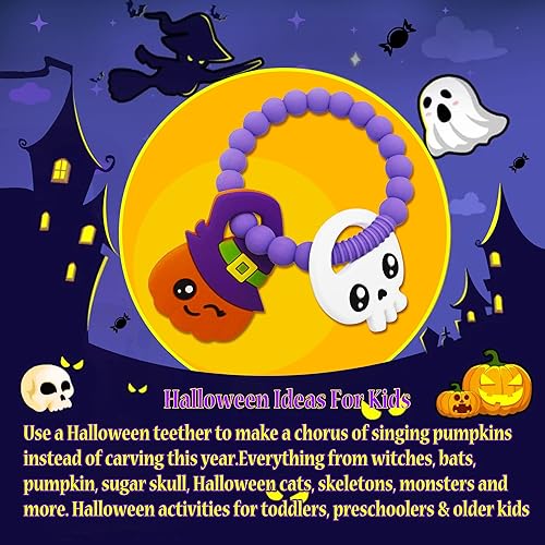 Miniatura 6 de Mordedor grande de espinacas y calabaza, lindo anillo de ghouls, juguete de dentición y caja ciega de silicona para bebé, mordedor de Halloween para