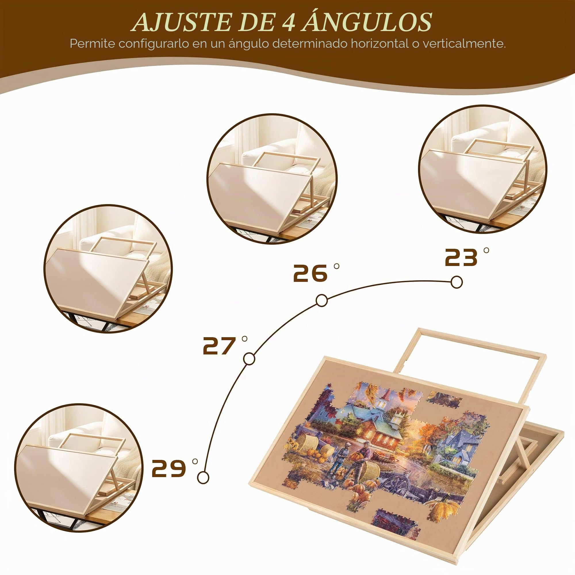 Tektalk Tabla de rompecabezas convertible que se utiliza como tabla de rompecabezas vertical y horizontal, mesa de rompecabezas ajustable con cubierta y 4 bandejas de clasificación de fieltro de