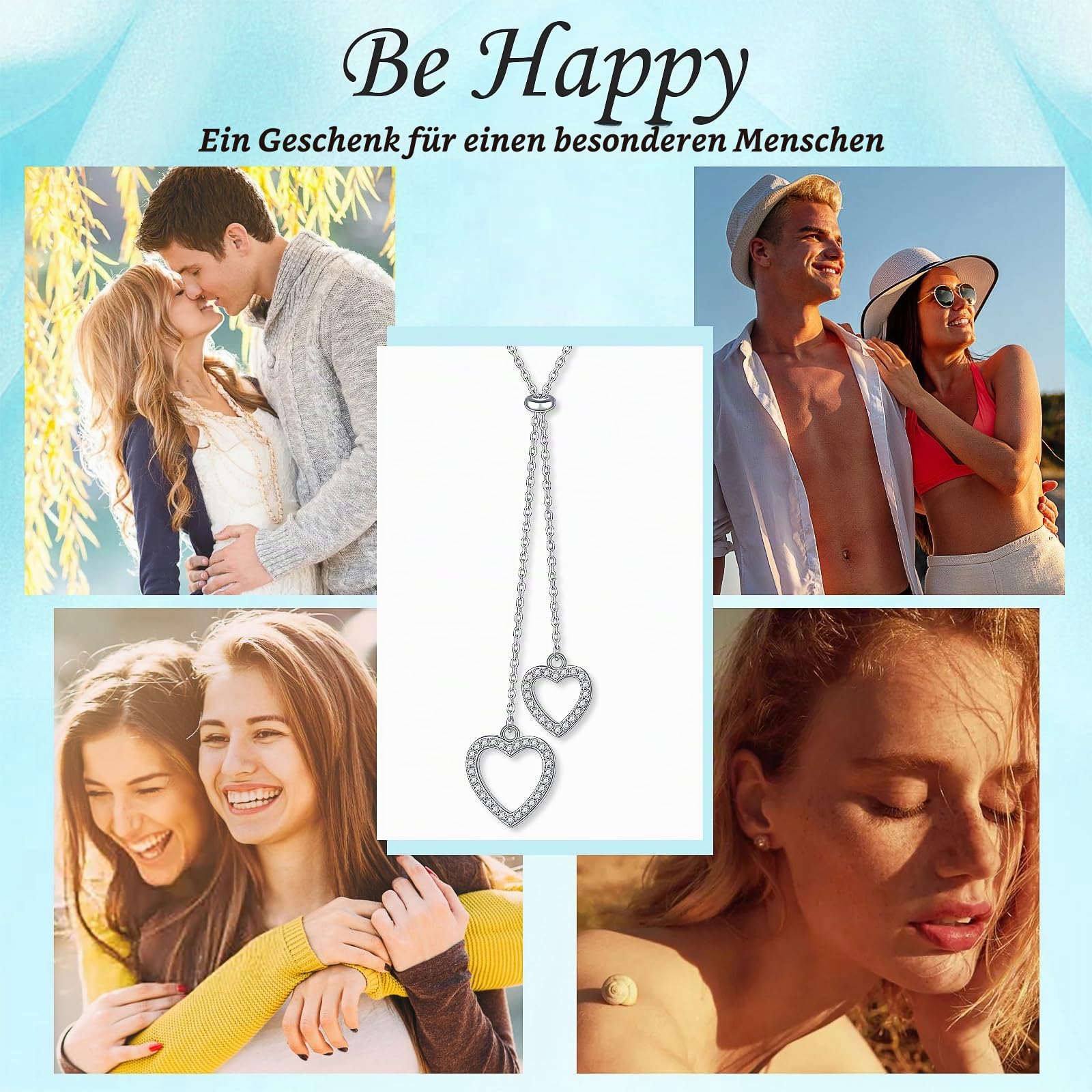 Y Kette für Damen 925 Sterling Silber Mond und Stern/Herz Anhänger Halskette Layered Halsketten Verstellbar Y Halskette Schmuck Geschenk Für Frauen