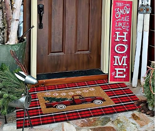 Miniatura 3 de Alfombra de Navidad roja y negra para exteriores, 24 x 51 pulgadas, alfombra de porche delantero a cuadros de Navidad, lavable a mano, de algodón,