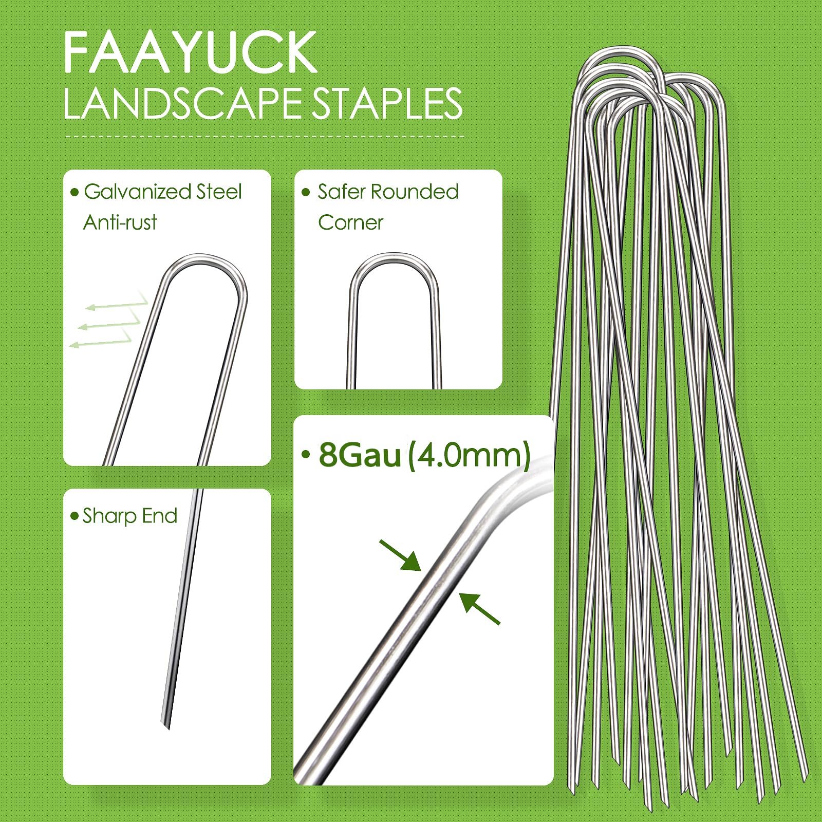 Estacas de jardín de 12 pulgadas, paquete de 100 grapas galvanizadas resistentes de calibre 11 en forma de U para decoraciones al aire libre, estacas de tierra para tela de barrera de malezas, tubos
