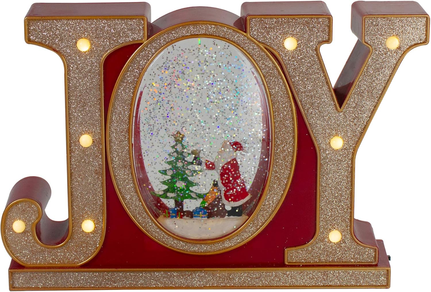 LED Lighted Joy Christmas Glitter Snow Globe - 11" - Red and Gold