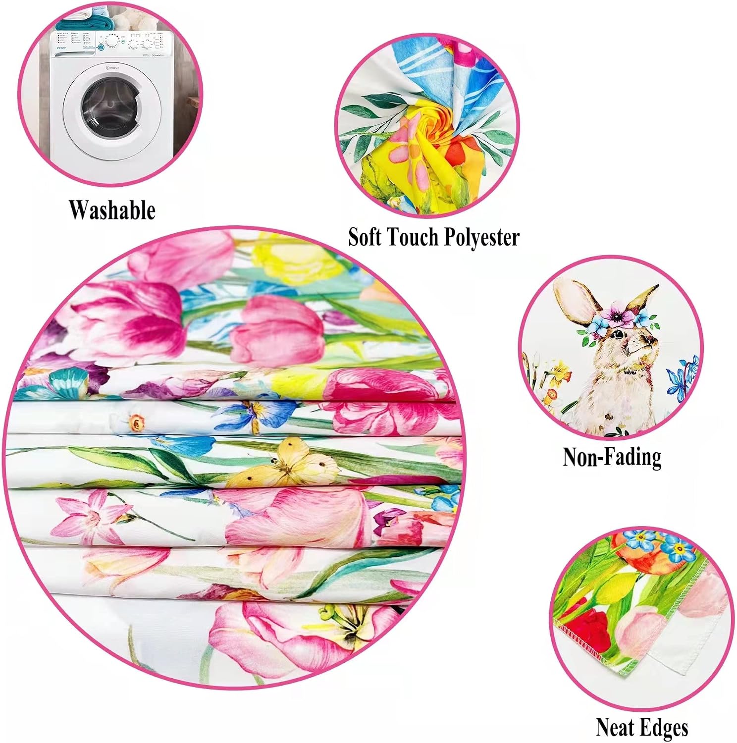 pinata Easter Tablecloth 60x84 Rectangle, Spring Flower Easter Table Decor Easter Table Cloth with Bunny Pink Red Flower, Multi-use Washable Polyester Spring Tablecloth for Home Party Dining Picnic