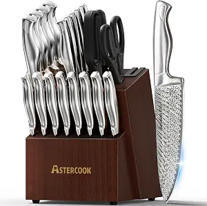 Astercook 21-Piece Kitchen Knife Set with Built-in Sharpener