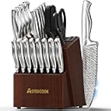 Knife Set, Astercook 21 Pieces Kitchen Knife Set with Built-in Sharpener, German Stainless Steel Knife Block Set, Razor-Sharp Knives with Full-tang Handle, Dishwasher Safe, Silver