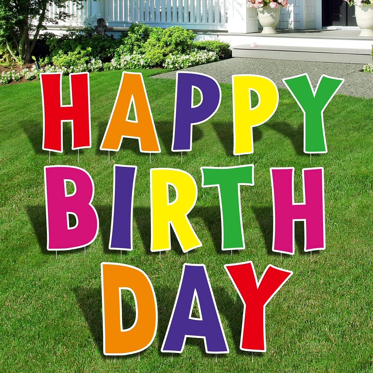 QPS Happy Birthday Sign for Yard for Kids & Adults - Durable and Weather-Resistant Happy Birthday Yard Signs with Stakes - Birthday Yard Decorations - 30 Total Stakes - 13 Total Signs