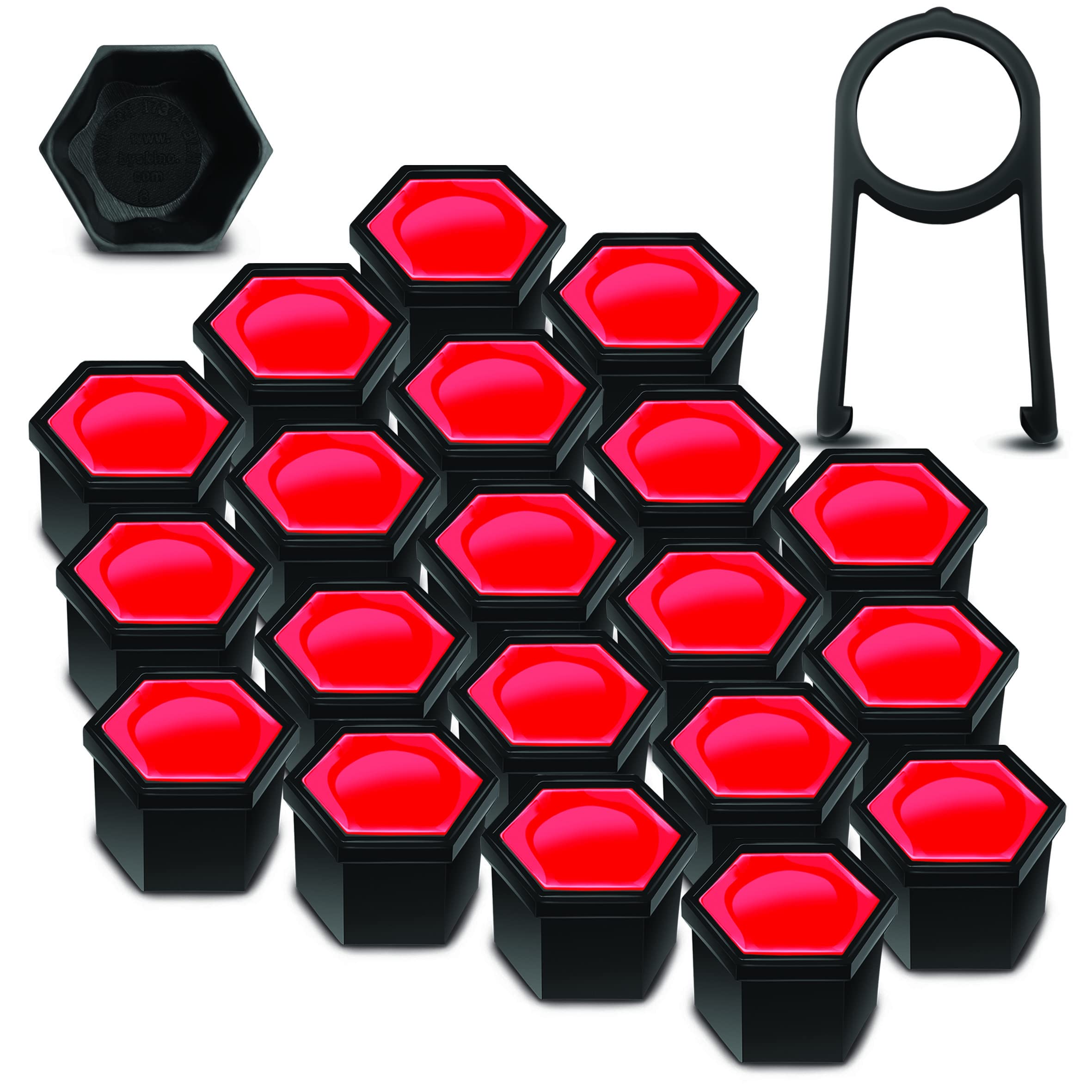 Copri Dadi Ruota 17mm Esagonali Tappi per Bulloni Ruota 20 Pezzi Rosso con Set Rimozione