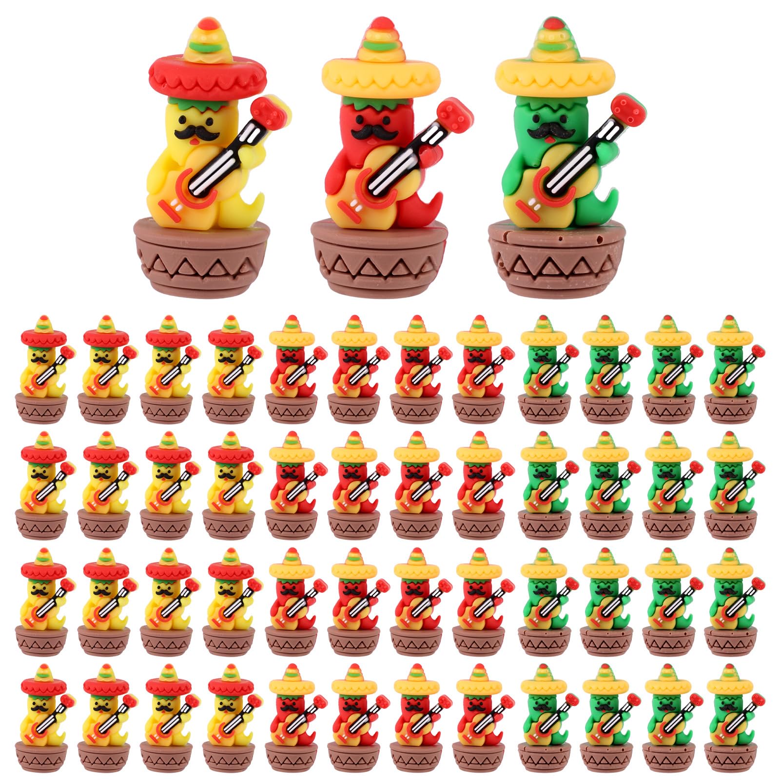 Lyreh 48pcs Cinco de Mayo Chili Pepper Figurine, Cinco de Mayo Mini Statue Chili Pepper Decorations for Mexican-Themed Party Home Garden Decor