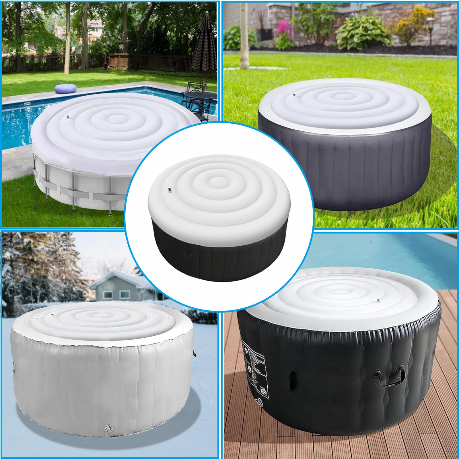 Nadmuchiwany koc do spa, uniwersalny okrągły koc 165 cm, ocieplany do spa, odporny na warunki atmosferyczne i kurz, akcesoria do spa i jacuzzi