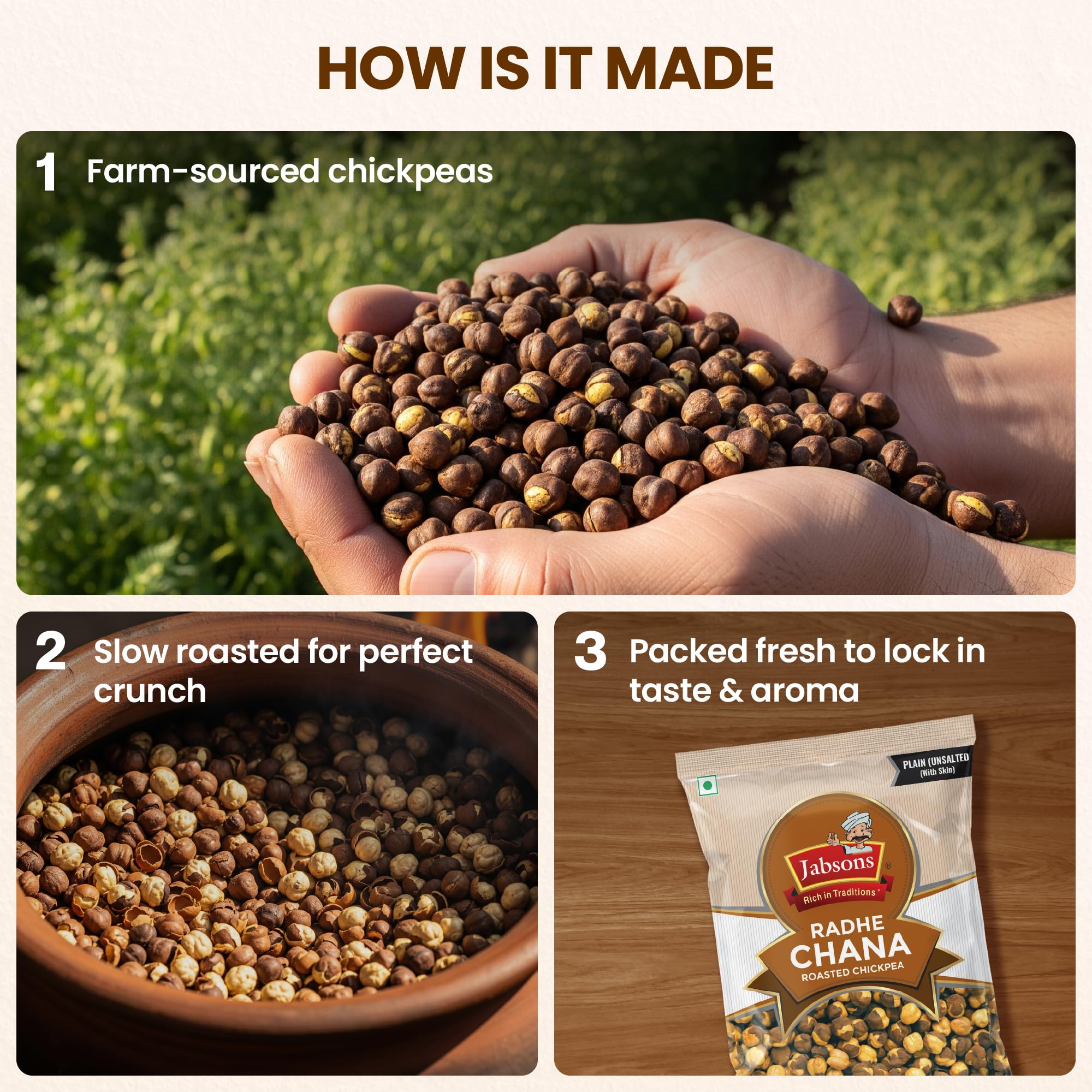 Jabsons Radhe Plain Chana 200g | Roasted Chickpeas | Healthy Snack