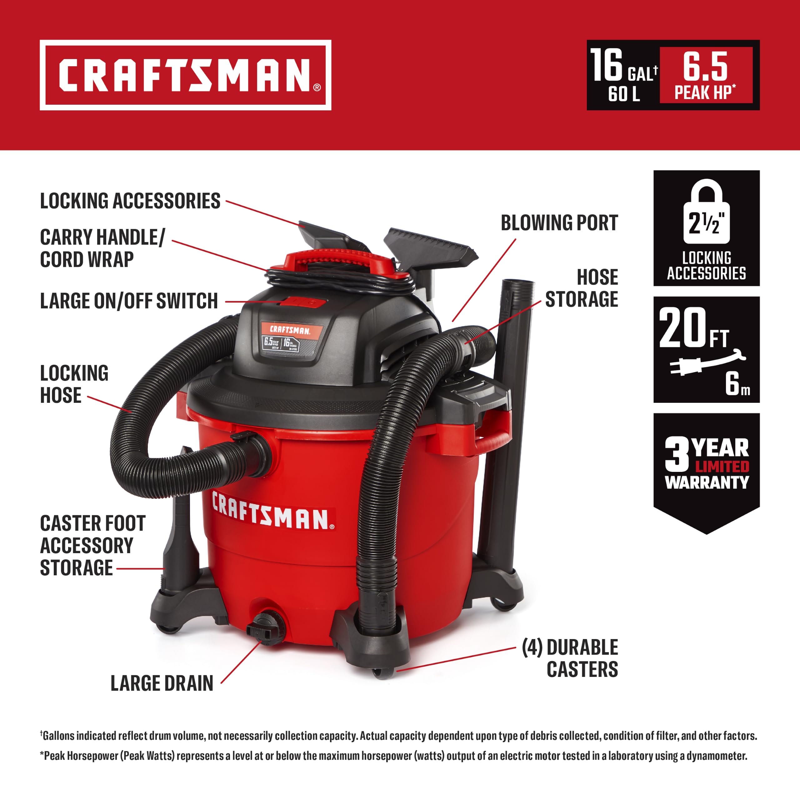 CRAFTSMAN 16 Gallon Wet/Dry Vacuum - Powerful Shop Vac -2