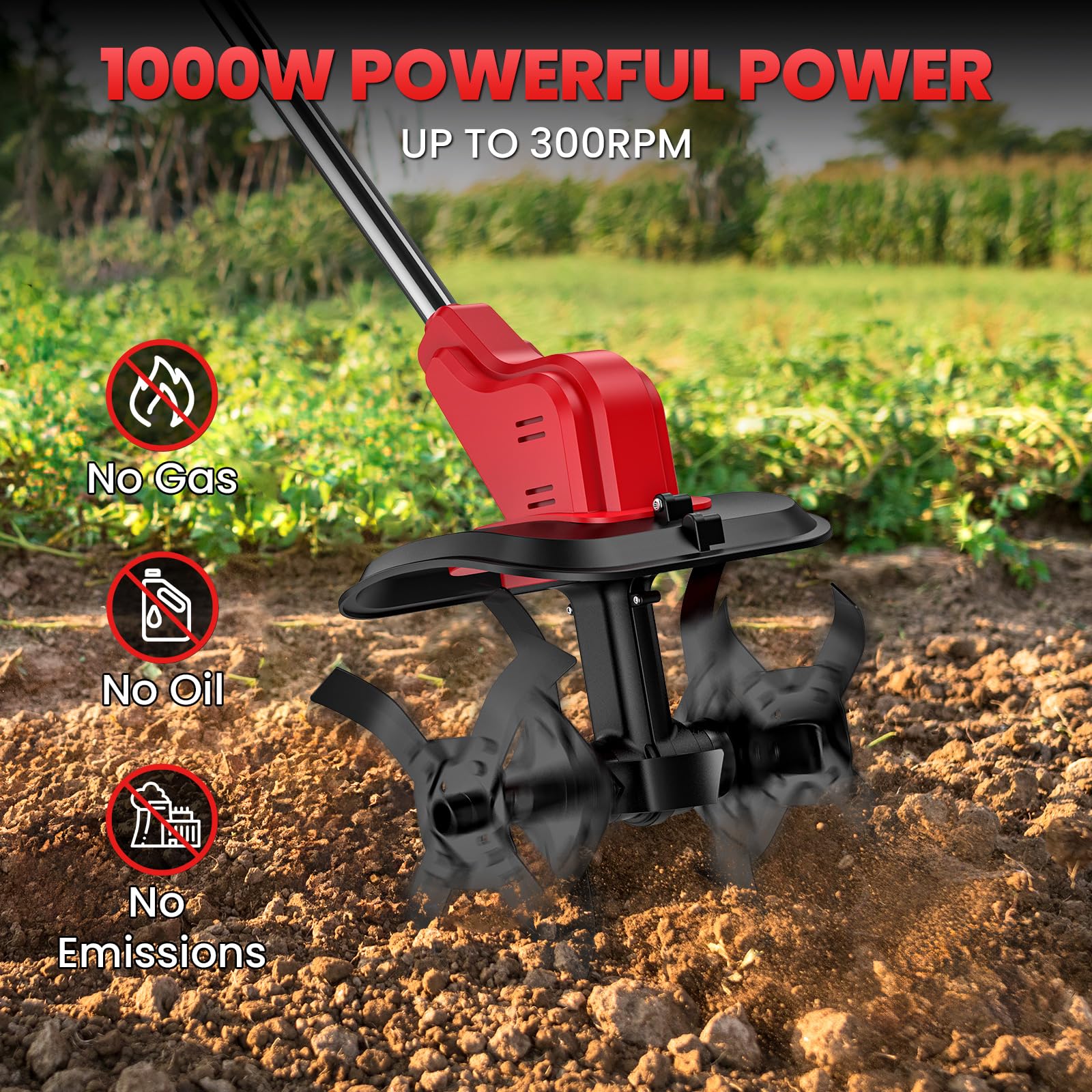 Motobineuse Électrique, 21V Motoculteur Électrique sans Fil avec 2 × 4.0Ah Batterie, Trois Types de Lames, Interrupteur à Double Sécurité, 30CM Largeur et 22CM Profondeur, pour Jardinage et Cultivate