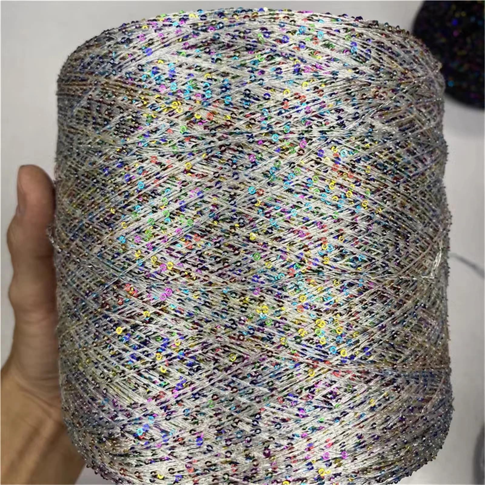 Hilos para Crochet Hilo de lentejuelas, seda hielo, colorido, tejido a mano, aguja ganchillo, hilo brillante, 250g X4500(Color 12)
