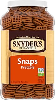 Snyder's of Hanover Pretzel Snaps, Crunchy Checkerboard Pretzels, 46 Oz Bulk Canister - Non-GMO, Nut-Free Snack