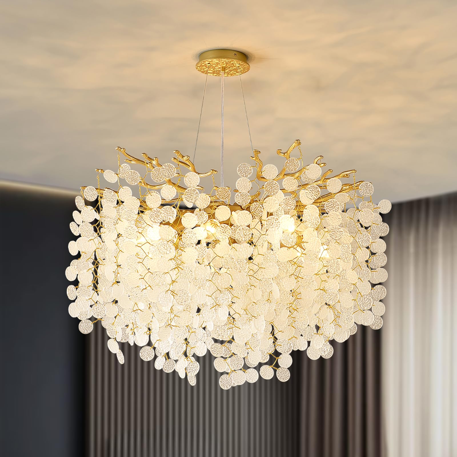 VBKK 24-Inch Capiz Shell Chandelier, 8-Light Gold Coastal
