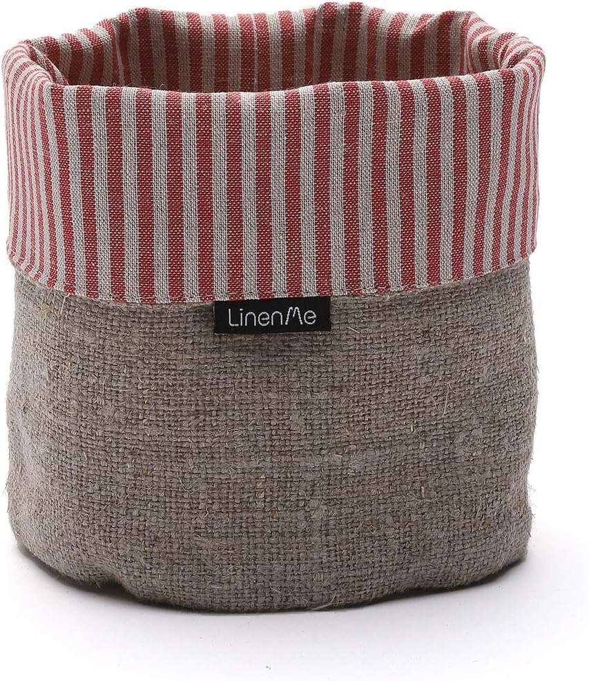 LinenMe Blue Striped Linen Cotton Basket Jazz, Large (10 x 8)