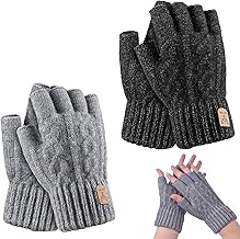 2 Pairs Fingerless Gloves Winter Knitted Thermal Gloves for Outdoor Activities Dark Grey Grey, Dark Grey, Grey, One Size