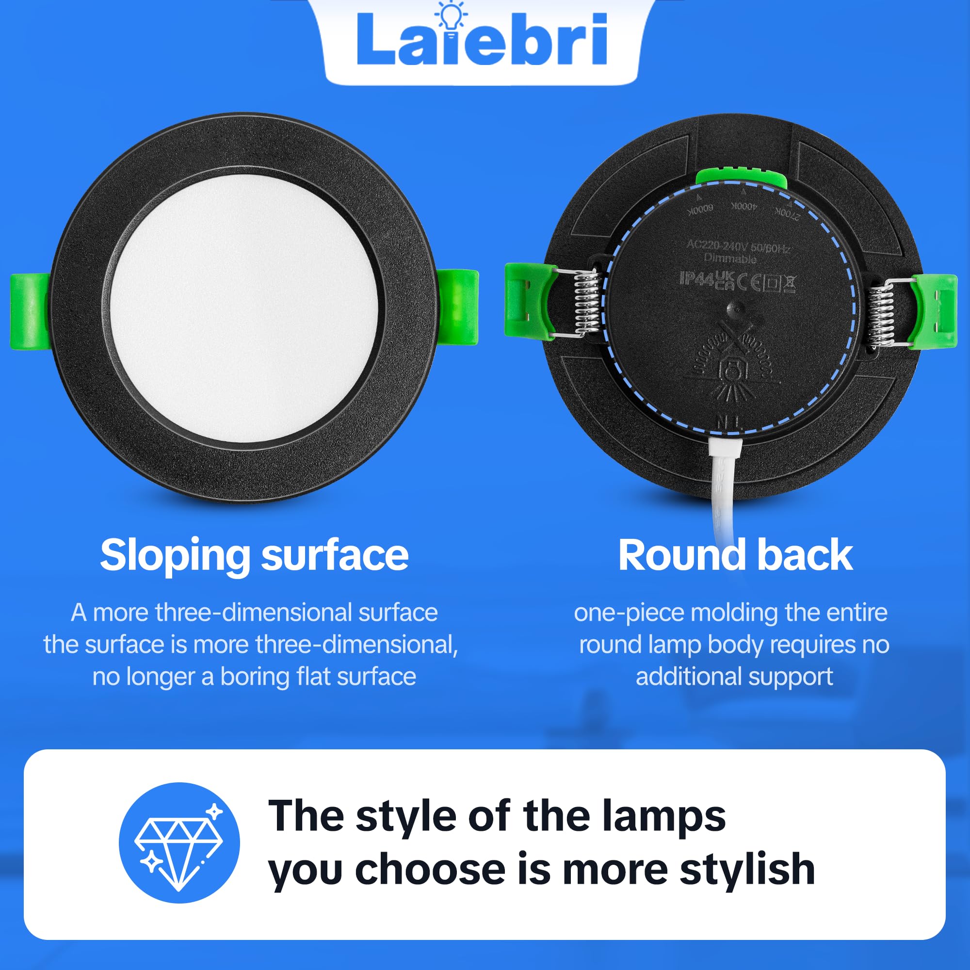 Confezione da 10 Pack da Incasso a LED 230V Nero - Faretti da Soffitto IP44 - Faretti da Incasso a Soffitto Ø68-80mm, 2700K/4000K/6500K Lampada da Soffitto Plafoniera LED per Bagno Cucina