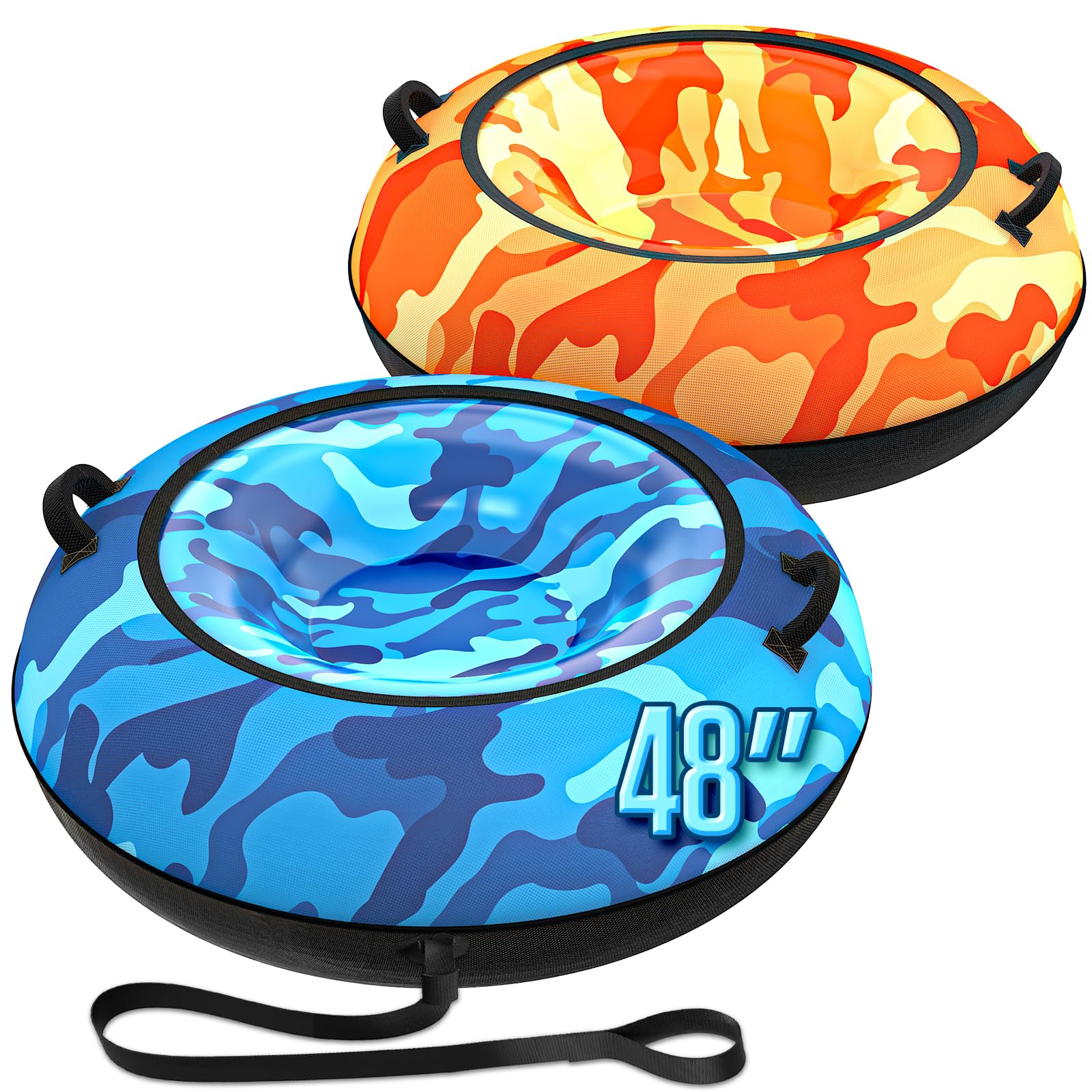 Photo 1 of Toffos 48" x2 Snow Tube with Premium Oxford Cover, Heavy Duty Snow Sled for Adults with Thickened Bottom, Inflatable Cold Resistance Sledding, Toboggan Winter Outdoor Skiing Fun, Blue and Orange1078830849
