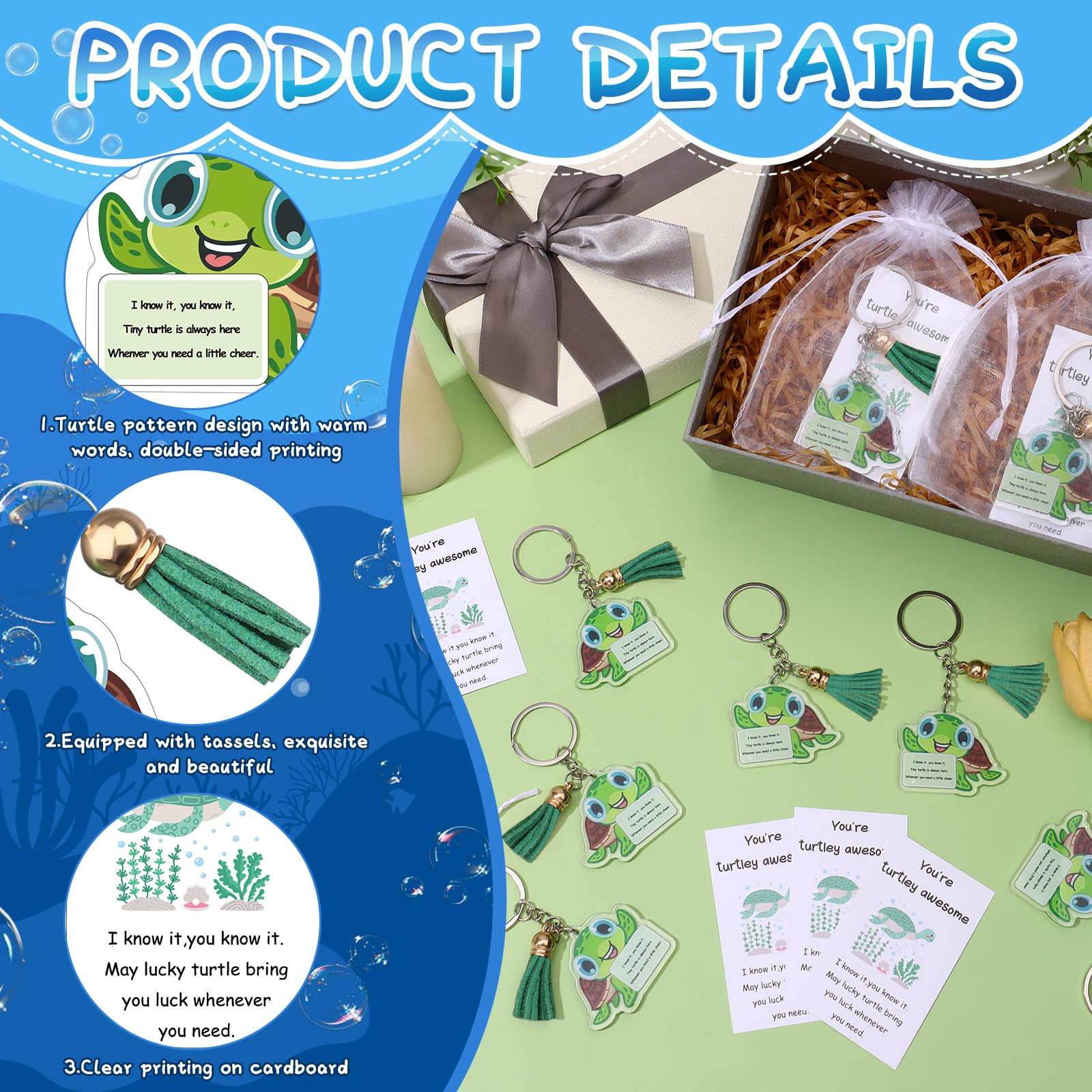 20 Sets Employee Appreciation Gifts Turtley Positive Keychains You're Turtley Awesome Cards Bags Emotional Support Employee Appreciation Gift for Office Coworker Teacher Volunteer Nurse - Image 3