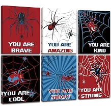 FRAMED Spider Room Decor for Boys, Spider Wall Art for Boy Wall Decor, Spider Wall Decor for Bedroom Bathroom Nursery Kids Room, Ready to HangSet of 6, 8x10 Inch, Framed