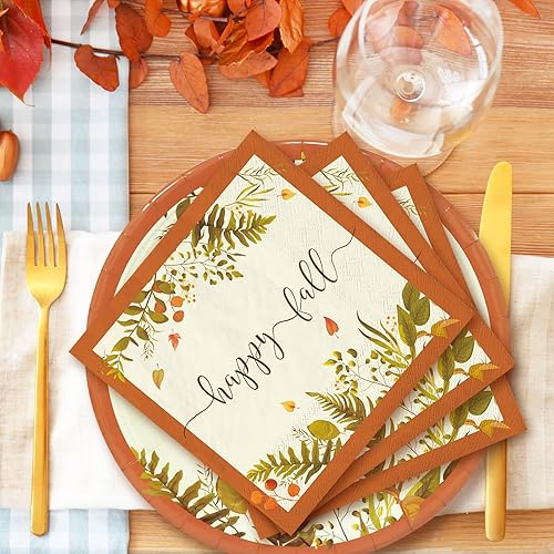 Miniatura 5 de Whaline Juego de 24 platos de papel de Acción de Gracias, tazas y servilletas, decoraciones de fiesta, hojas rústicas de otoño, platos de papel
