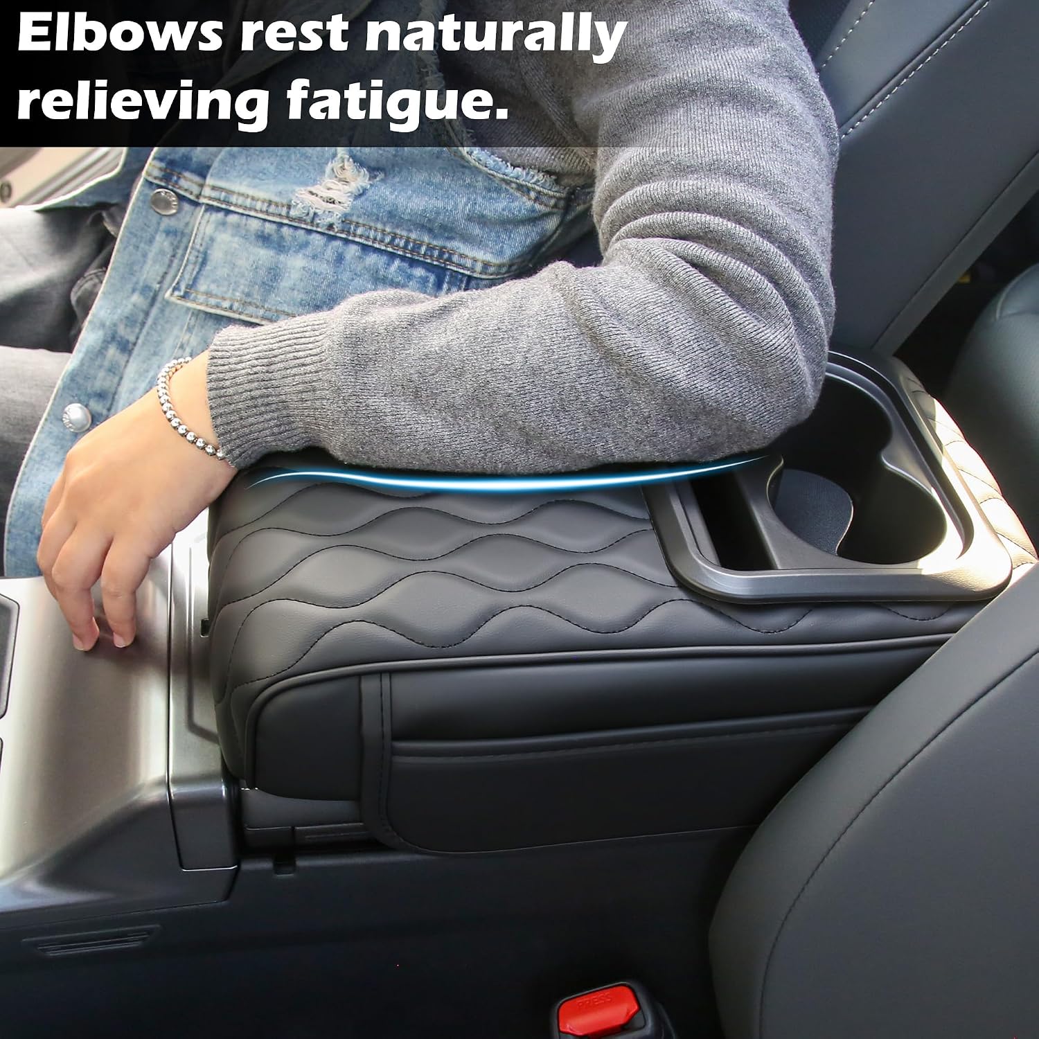 Upgraded Heightening Cup Holder Car Center Console Cover, Leather Car Armrest Cover Cushion with 2 Storage Bags,Car Armrest Storage Box Interior Accessories for Most Vehicles (Black)
