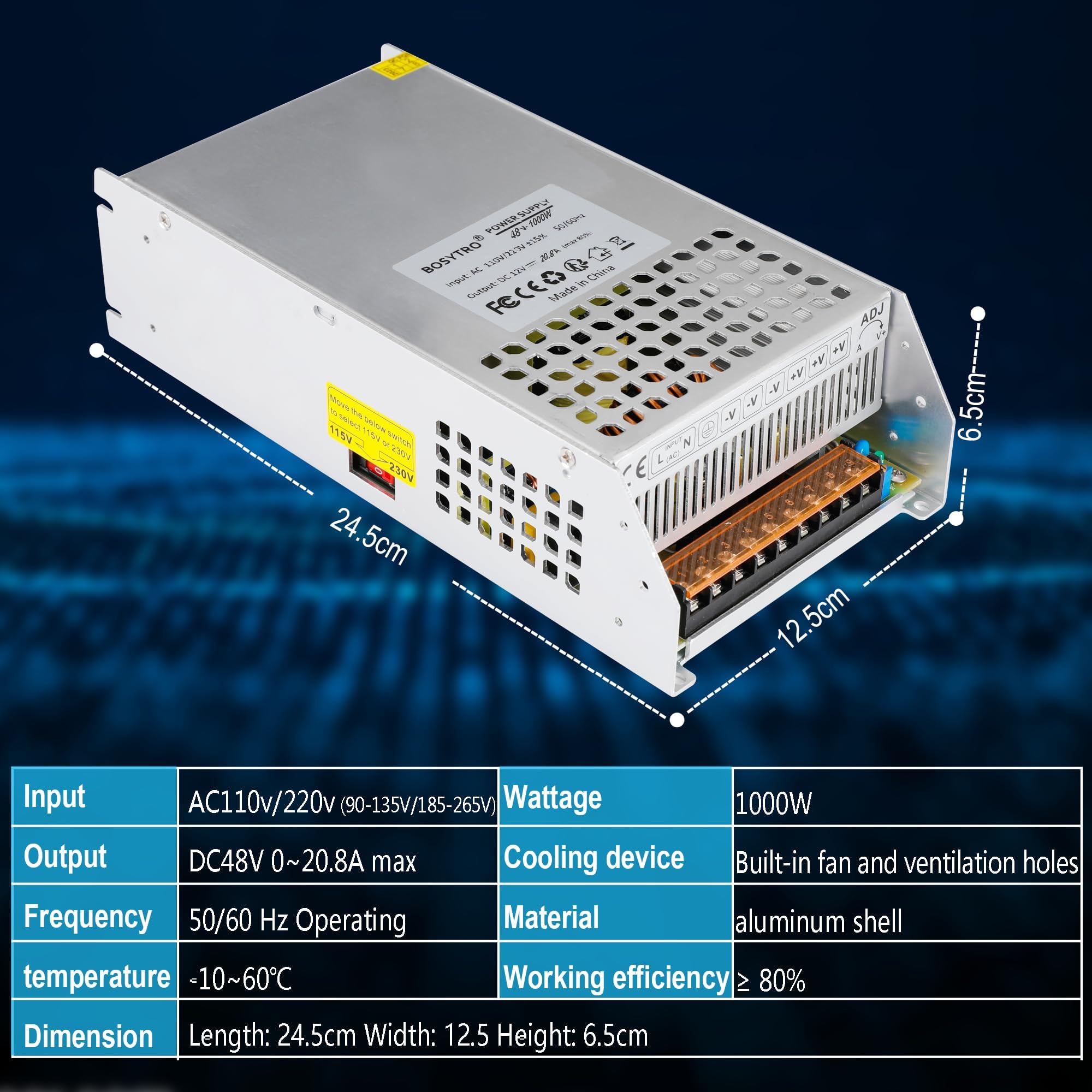 Universal Schaltnetzteil 48V 20.8A 1000W Geregelter Universal Netzteil AC 110V/220V (PSU SMPS) 48Volt Transformator Industriell Adapter LED Lichtleiste Lampe Halbleiter Motor Pumpe Winde Amplifier