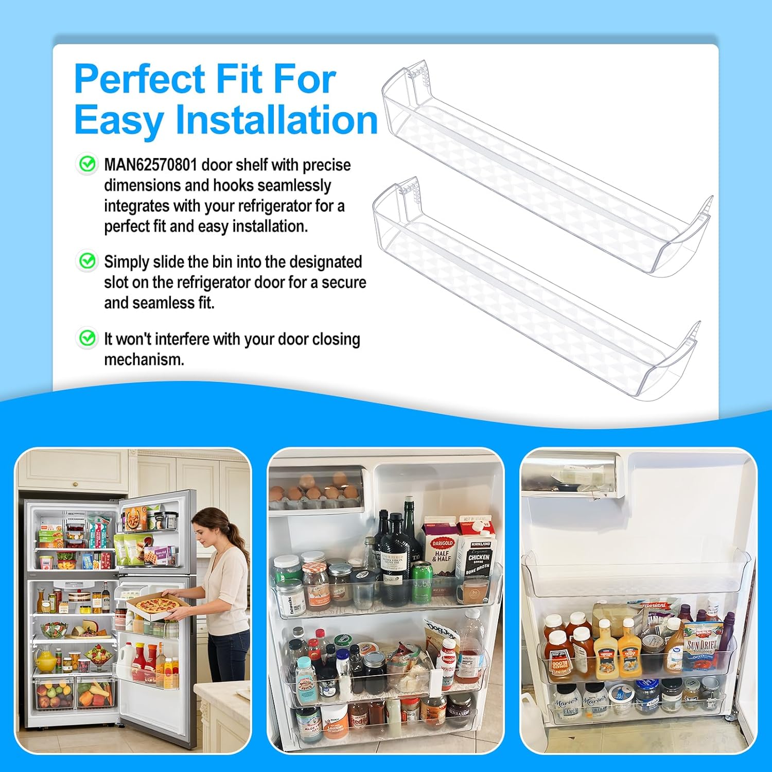 [2 PACK]UPGRADED MAN62570801 Refrigerator Door Bin Compatible with Kenmore LG Refrigerator Door Shelf Replacement LTCS24223S LG Fridge Shelf Replacement PS7794186 AP5681952 LTCS24223D LTWS24223S Shelf