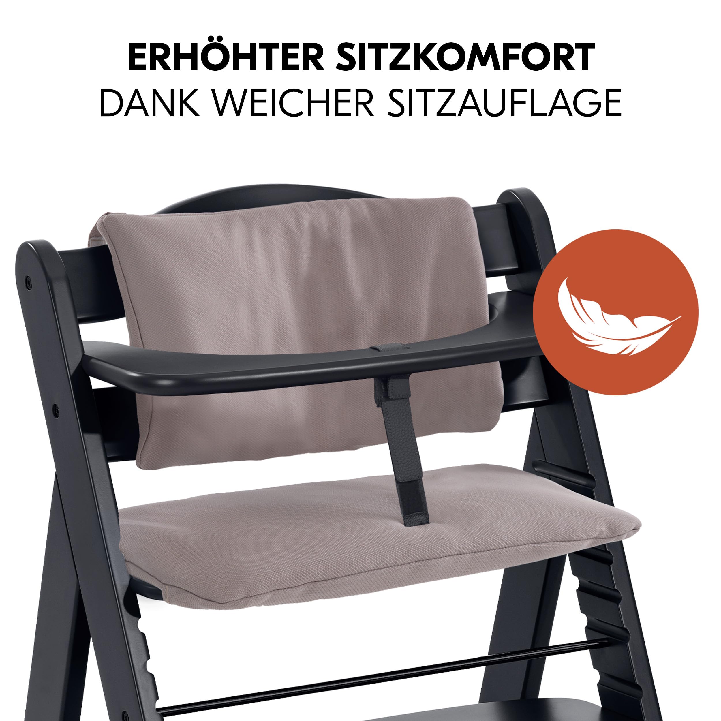hauck Alpha+ Hochstuhl Newborn Set mit 2in1 Bouncer - Schwarz | Mitwachsender Holz Kinderhochstuhl ab Geburt bis 90 kg | inkl. Neugeborenenaufsatz & Sitzkissen