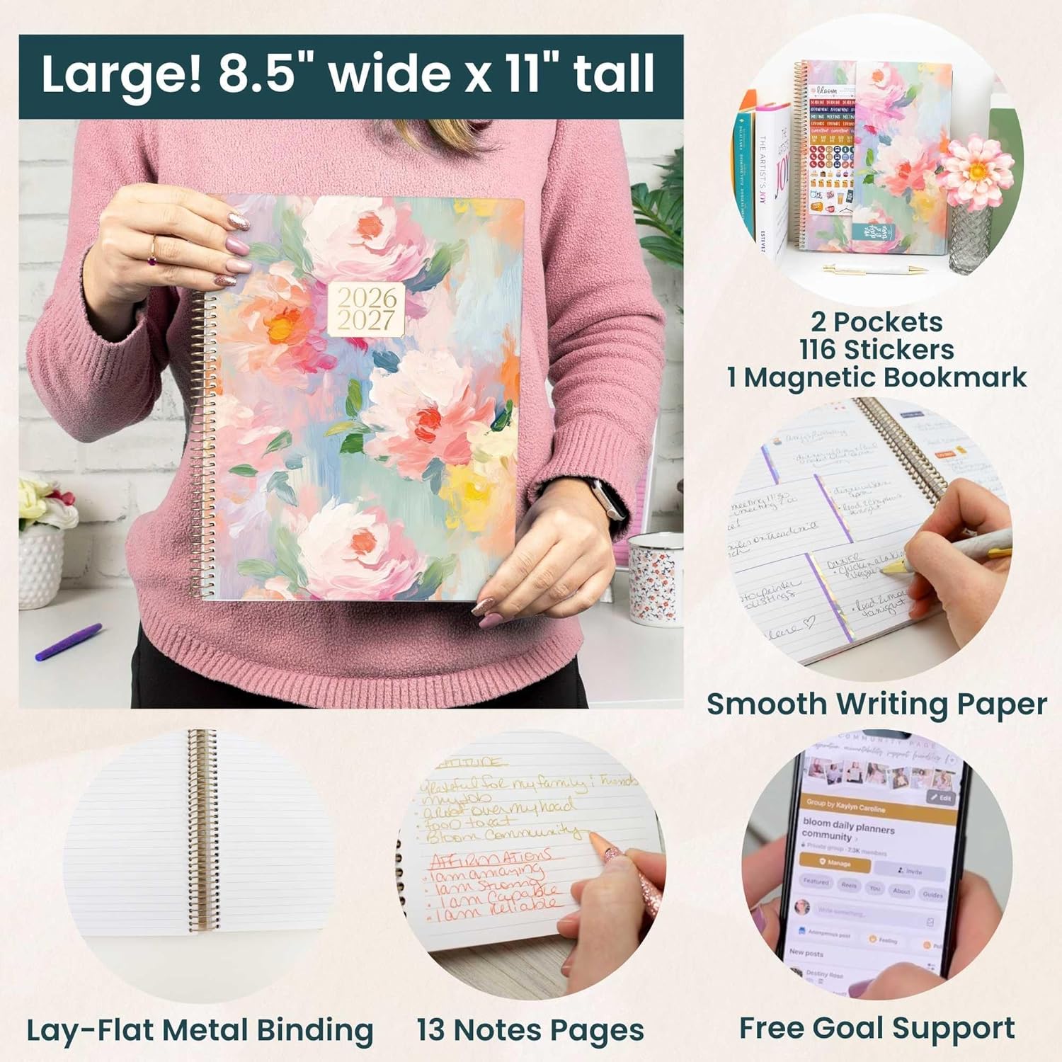 bloom daily planners 2026-2027 (8.5" x 11") Academic Year Day Planner (July 2026 - July 2027) - 13 Months Weekly & Monthly Agenda Organizer with Stickers & Tabs - Painted Peonies