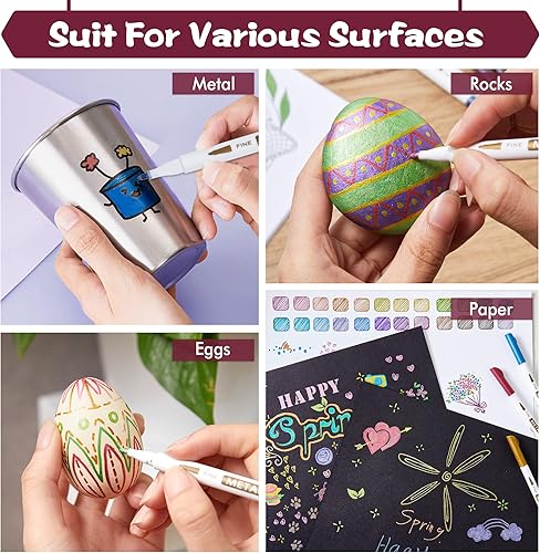 Vista 5 de Shuttle Art - Rotuladores metálicos, 24 colores de pintura metálica, punta fina para tarjetas de bricolaje, caligrafía, proyectos de arte