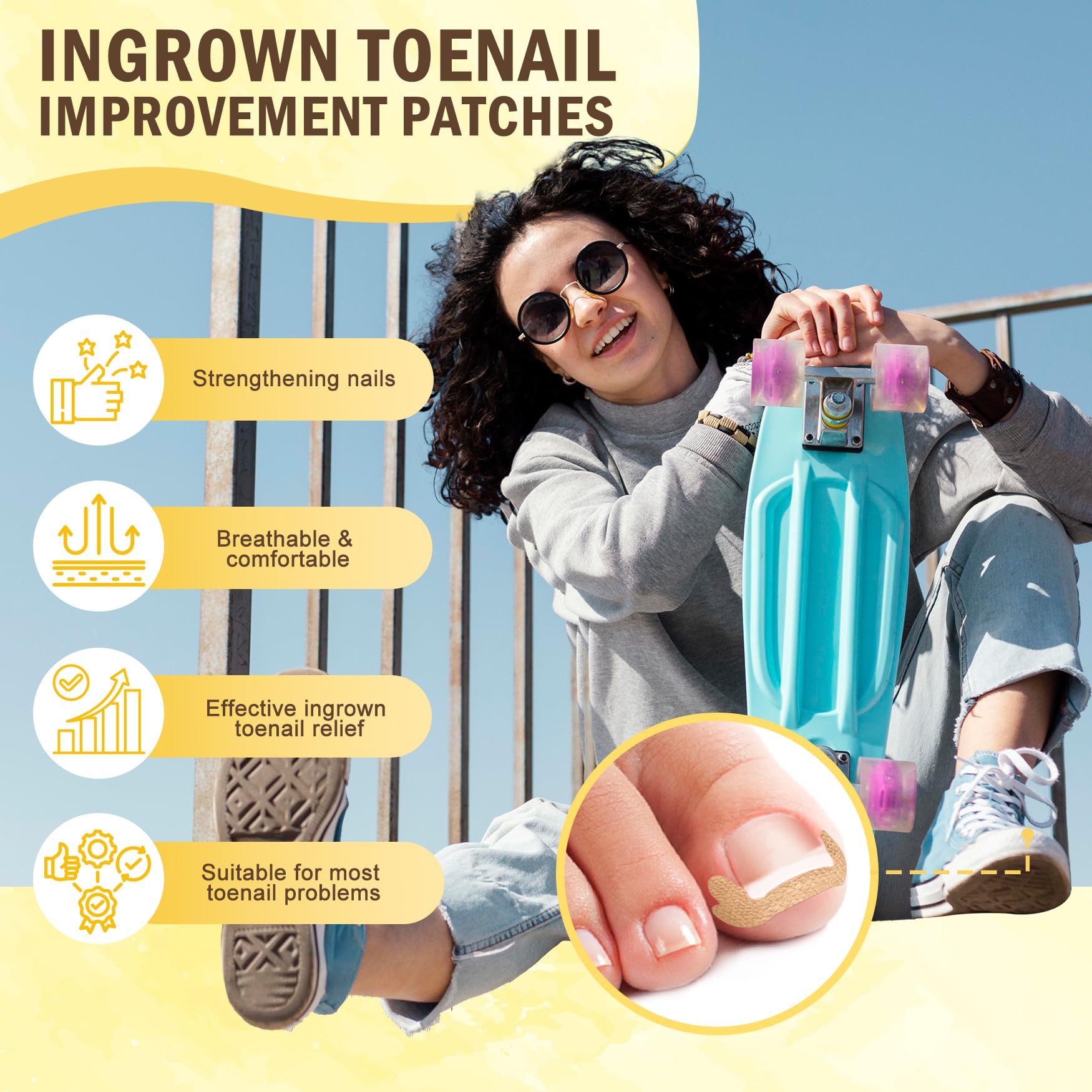 FVION Pain-Free Ingrown Toenail Corrector Set with Toenail Lifter - 50Pcs Breathable Ingrown Toenail Corrector Patch, 60Pcs Ingrown Toenail Strips - Pedicure Tools