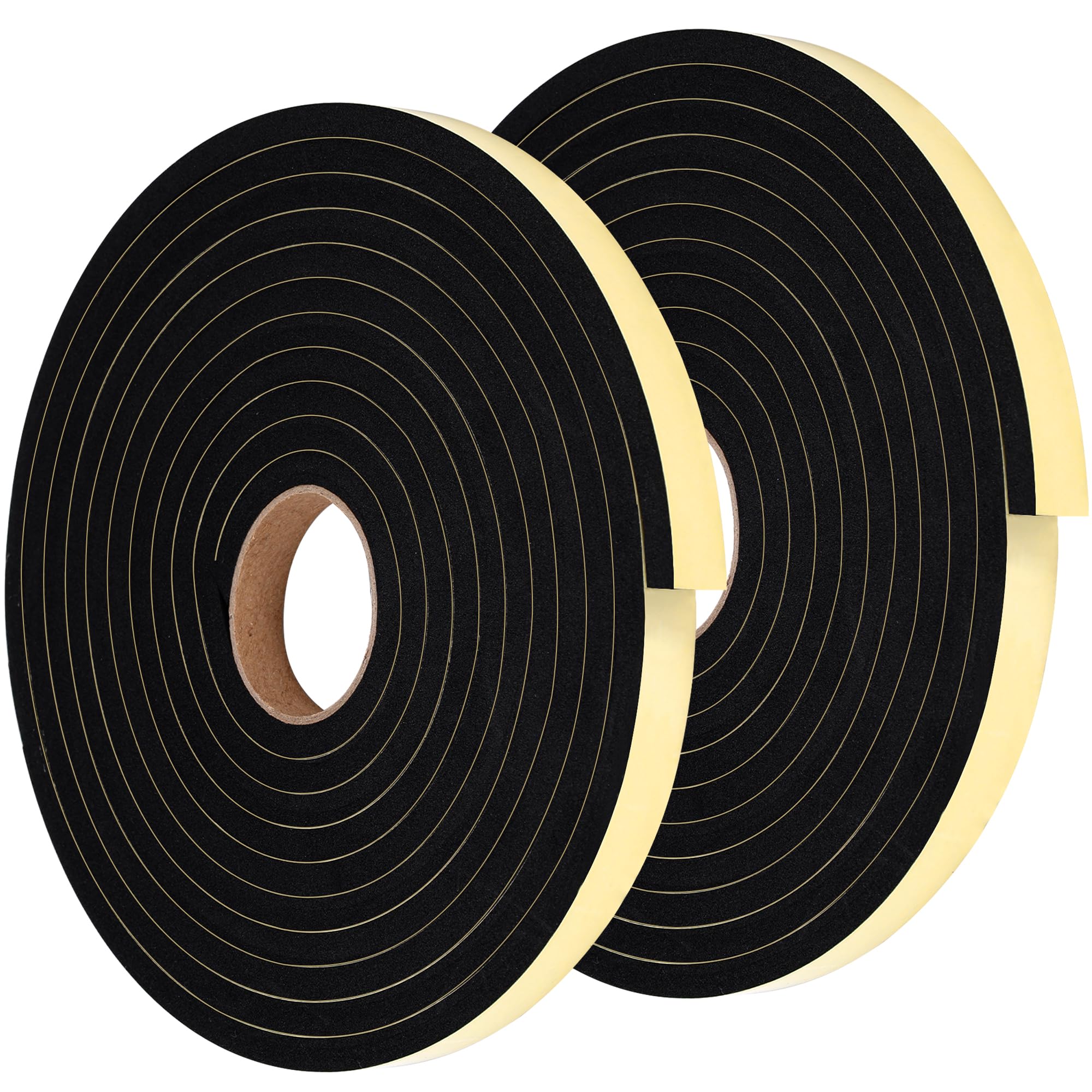Fivebop 2 Rolls Weather Stripping Door Seal Strip, 1/4 x 1/2 Inch 26FT Window Insulation Strip, Adhesive High Density Foam Tape for Doors Windows