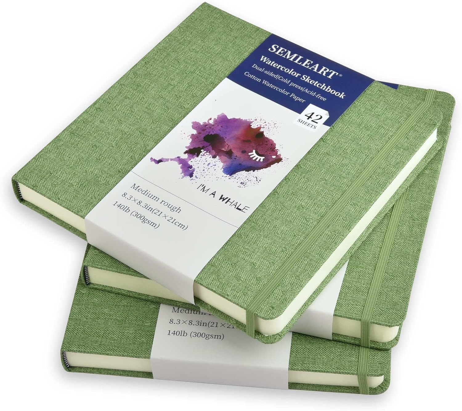 42 Sheets Watercolor Journal, 8.3x8.3in Watercolor Sketchbook with 140 lb/300 GSM Cold Press Cotton Paper, Mini Watercolor Notebook, Ideal for Painting, Drawing & Mixed Media