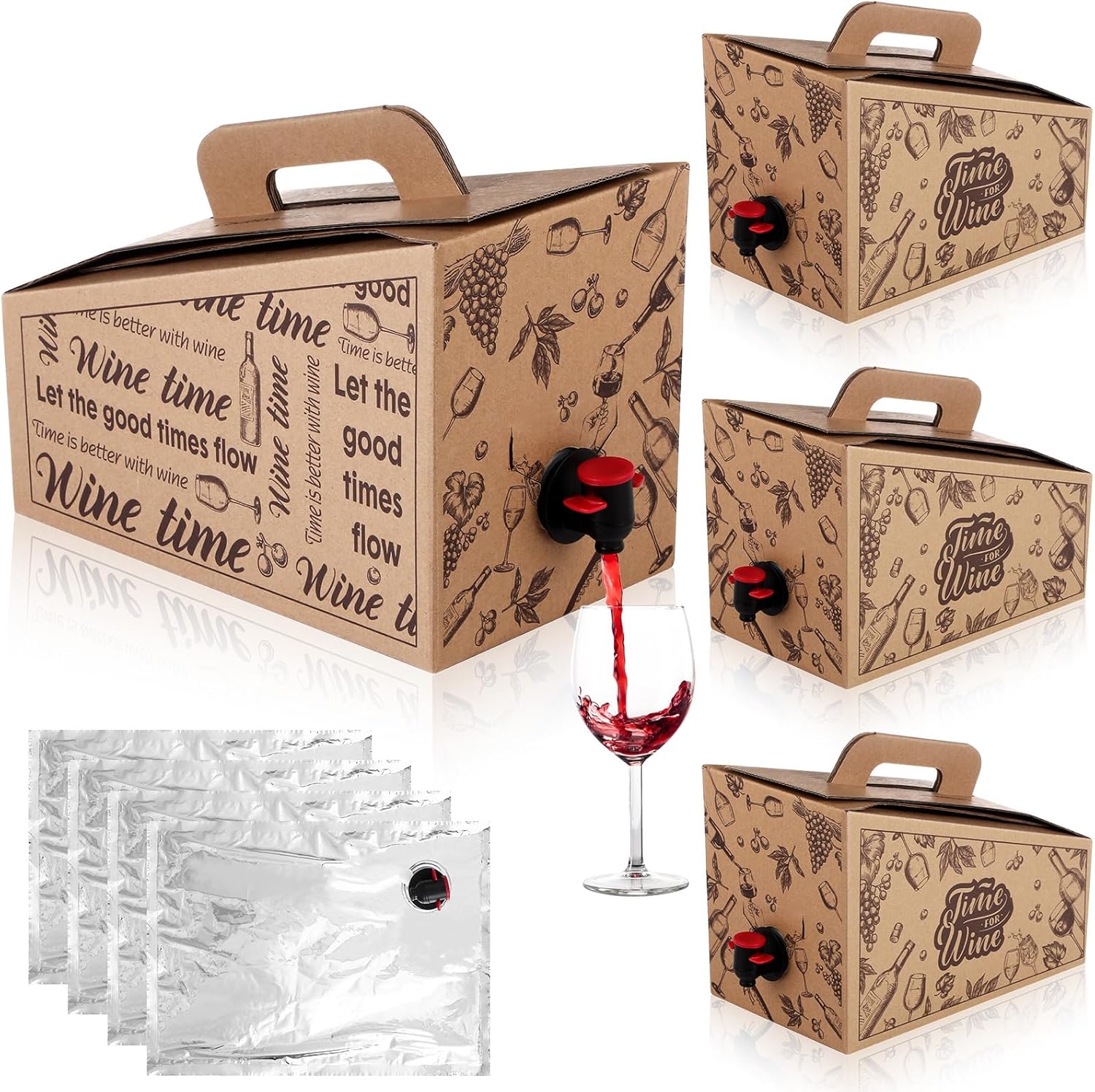 4 Set Wine Boxes and Purse Refill Bags with Spout Wine Box Dispensers with Handle Beverage Container Insulated for Adults Picnic Party Supplies