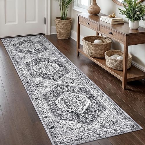 KOZYFLY - Alfombra de 2 x 8 pies, lavable, antideslizante, bohemia y de lana sintética, para pasillo, cocina, colocar junto a la cama, entrada,