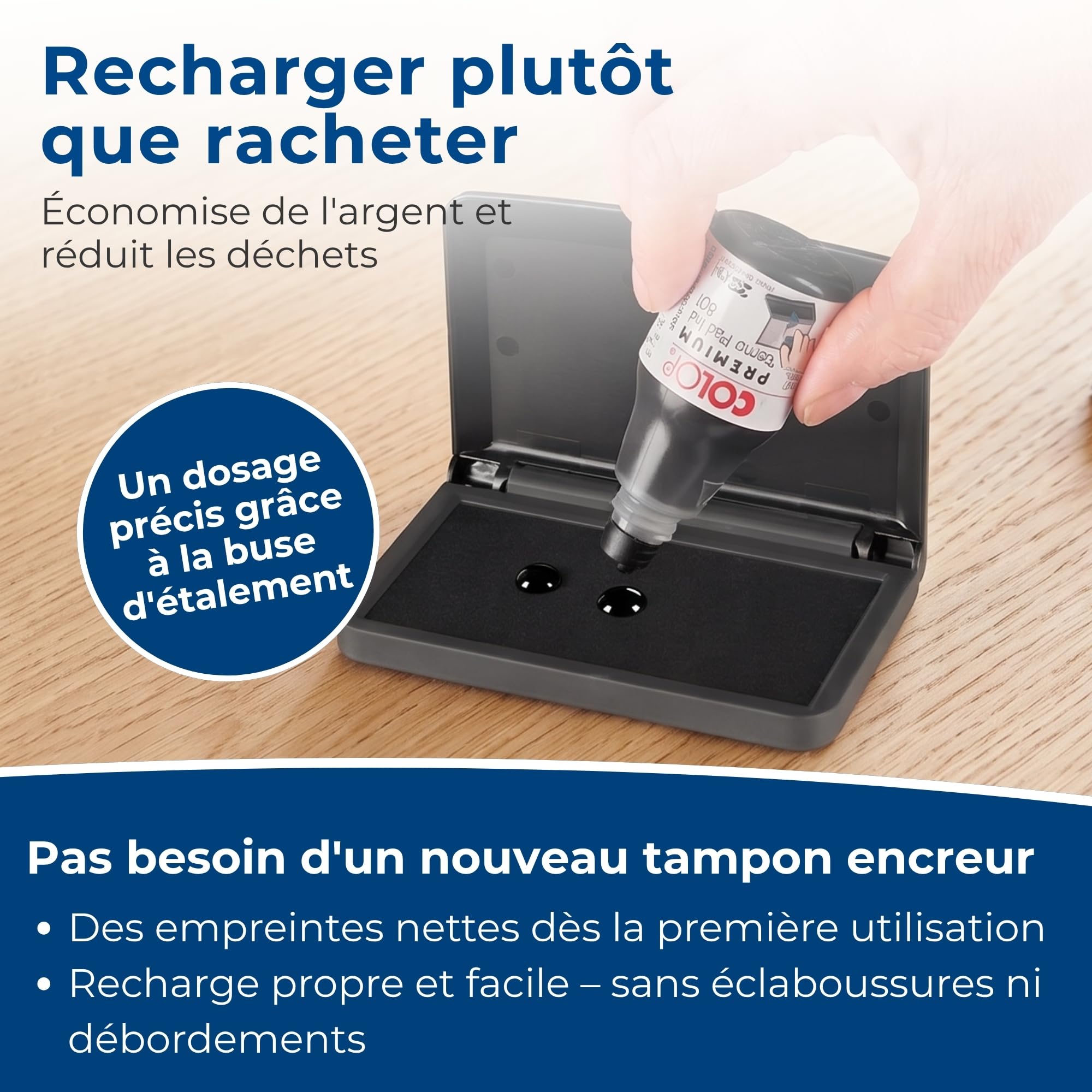 Encre de recharge COLOP 801 | Noir | 25 ml | Indélébile | Encre à base d'eau pour tampons en feutre et mousse. Testée dermatologiquement, avec buse d'application incluse.