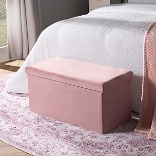 OHS Rectangle Ottoman Storage Box, Matte Velvet Padded Foldable Bench wi...