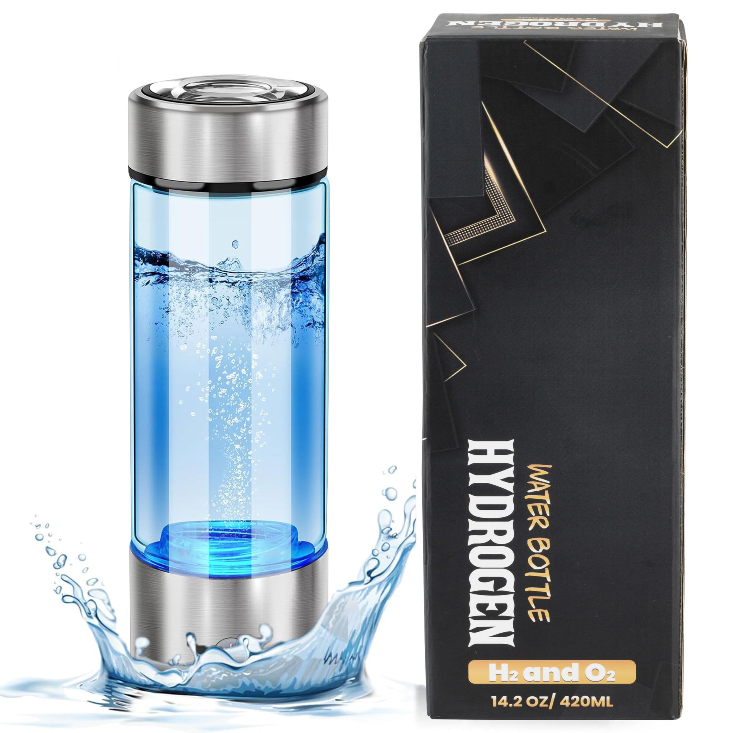 Generador de botella de agua de hidrógeno – Hidrogenación rápida de 3 minutos 1680 PPB, tecnología SPE PEM – Capacidad de 420 ml – Máquina ionizadora recargable portátil – Regalo de atención médica