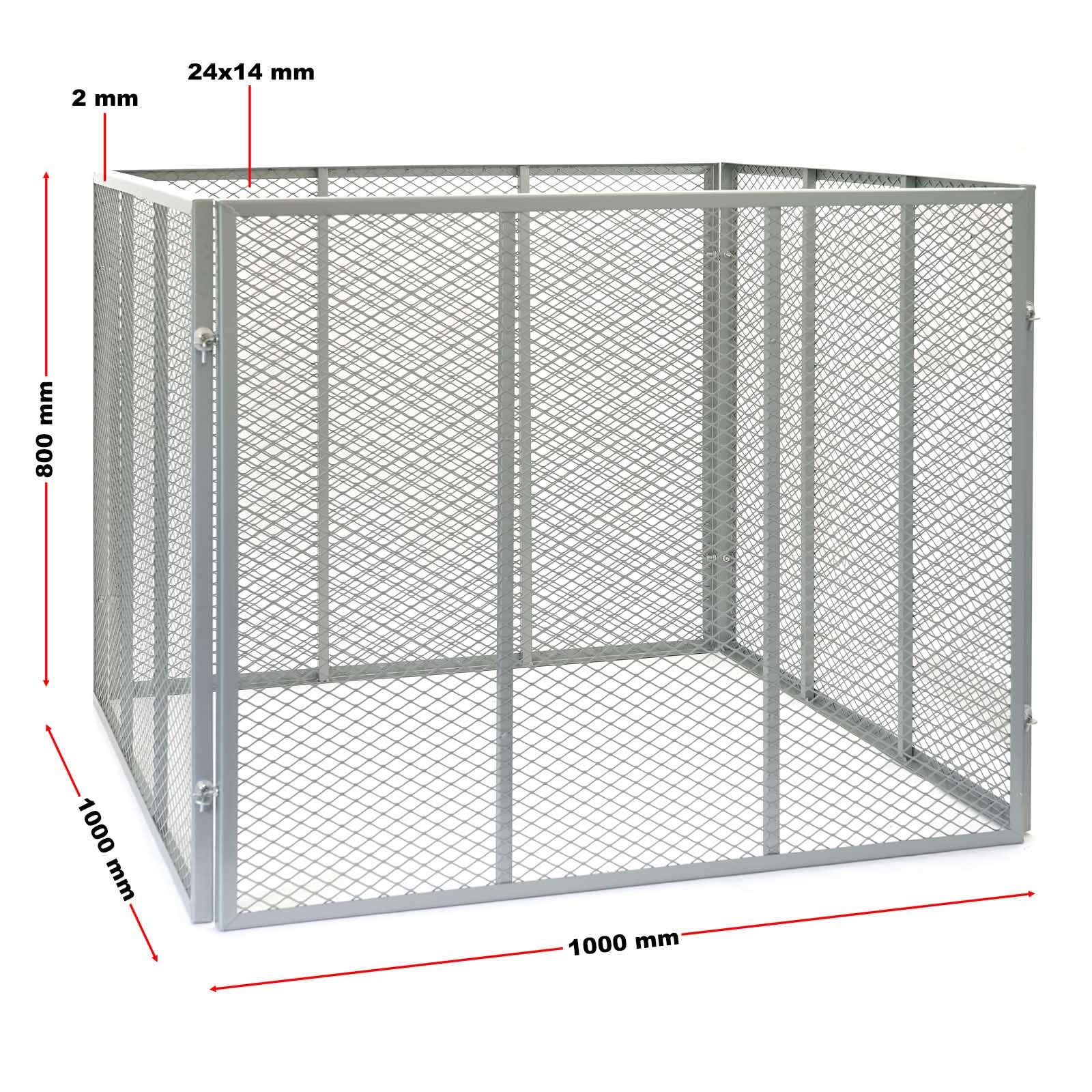 Wiltec Compostiera 100x100x80cm per 800 litri di compost con griglie di metallo per il compostaggio aperto